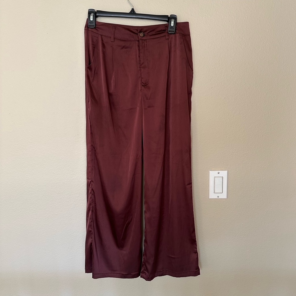 Brown satin flow pants